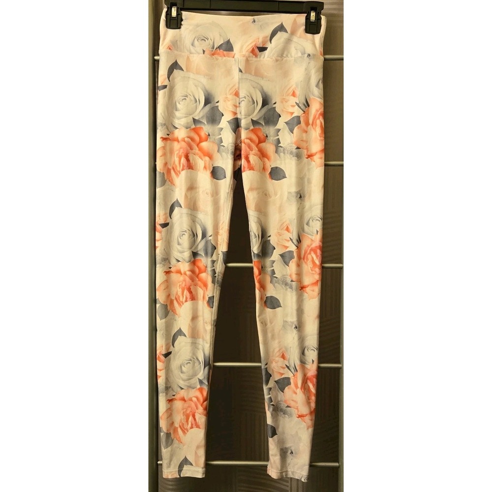 Kyodan Floral Leggings Rose Print Gray Pink Size X-Small